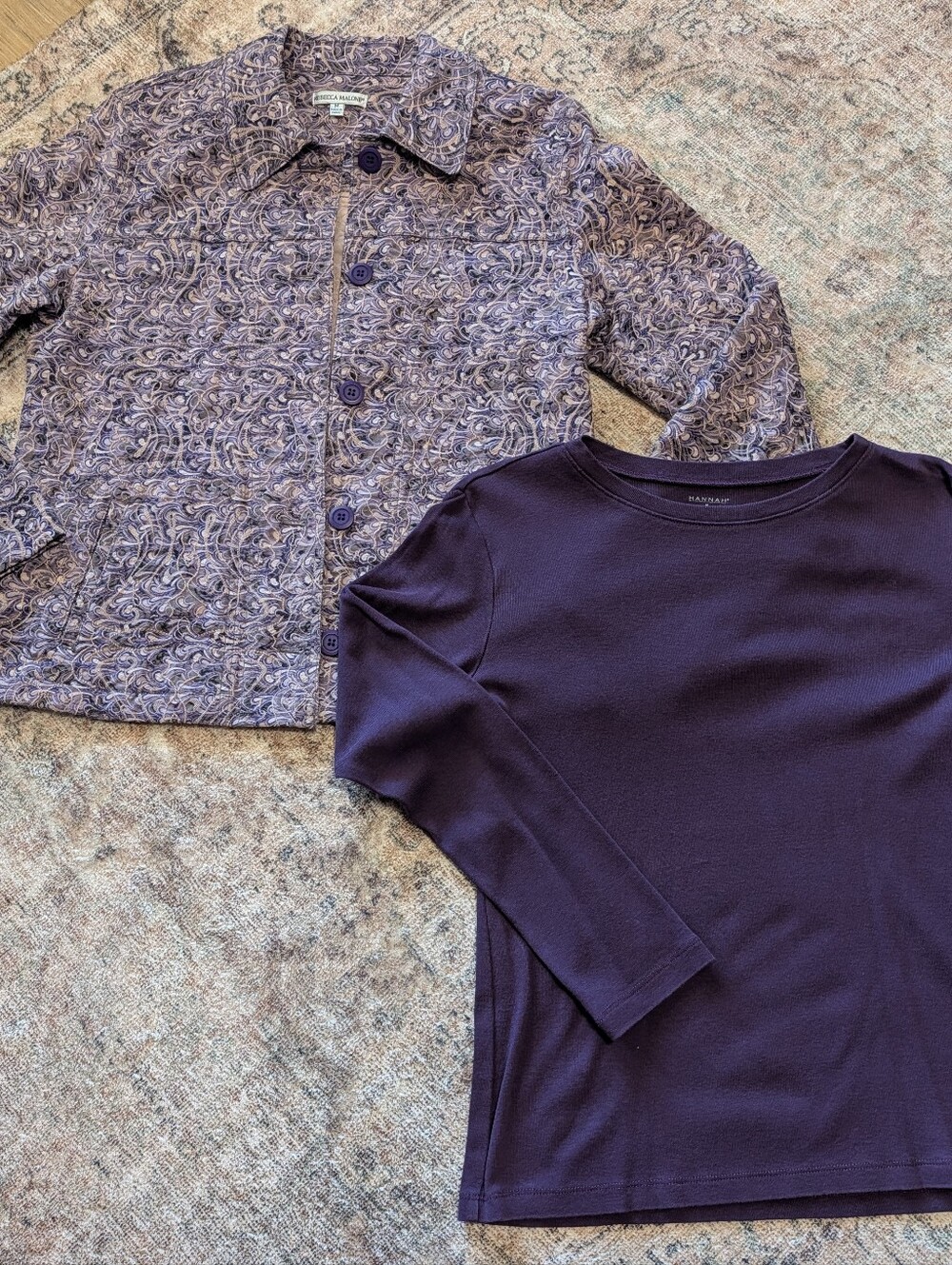 Textured Purple Paisley Jacket with Solid Purple Long Sleeve Top